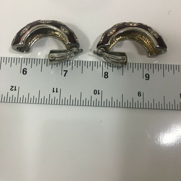 Vintage Red Enamel Rhinestone Earrings - Picture 4 of 4